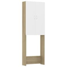 Vidaxl Omara za pralni stroj bela in sonoma hrast 64x25,5x190 cm