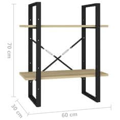 Vidaxl Knjižna omara 2-nadstropna sonoma hrast 60x30x70 cm iverna pl.