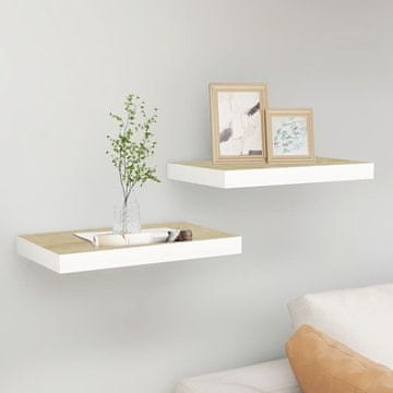 Vidaxl vidaXL Stenske police, 2 kosa, hrast in bela, 40 x 23,5 x 3,8 cm, MDF