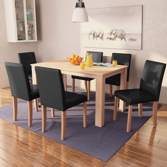 shumee Jedilna miza in stoli 7 delni komplet umetno usnje hrast črn
