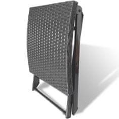Greatstore Zložljiv stolček poli ratan črne barve