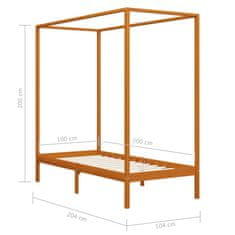 Vidaxl Posteljni okvir z baldahinom medeno rjav iz borovine 100x200 cm