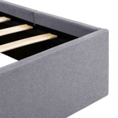 Vidaxl Dvižni posteljni okvir LED svetlo sivo blago 140x200 cm