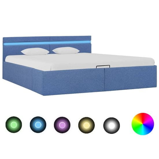 Greatstore Dvižni posteljni okvir LED modro blago 160x200 cm