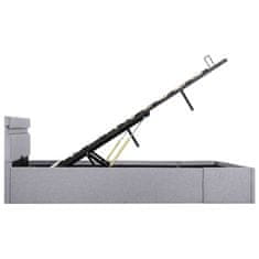 Vidaxl Dvižni posteljni okvir LED svetlo sivo blago 140x200 cm