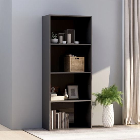 Greatstore Knjižna omara 4-nadstropna visok sijaj siva 60x30x151,5 cm