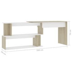 Vidaxl Kotna pisalna miza bela in sonoma hrast 200x50x76 cm