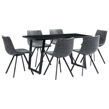 Vidaxl Jedilna garnitura 7-delna črno umetno usnje