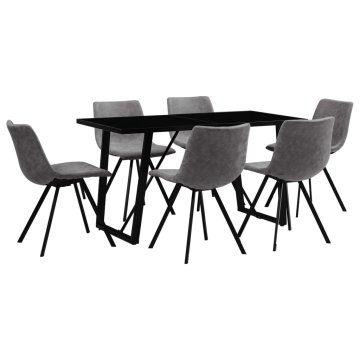 Vidaxl Jedilna garnitura 7-delna sivo umetno usnje