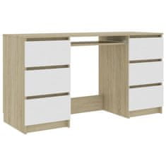 Vidaxl Pisalna miza bela in sonoma hrast 140x50x77 cm iverna plošča