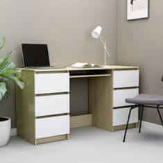 Vidaxl Pisalna miza bela in sonoma hrast 140x50x77 cm iverna plošča