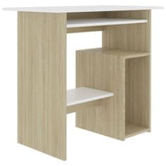 Vidaxl Pisalna miza bela in sonoma hrast 80x45x74 cm iverna plošča