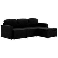Greatstore Trosed modularni kavč z ležiščem črn iz blaga