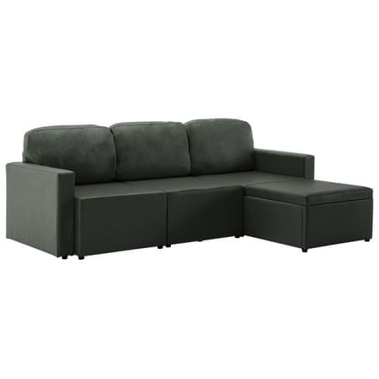 Vidaxl Modularni kavč trosed z ležiščem sivo umetno usnje