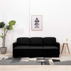 Greatstore Trosed modularni kavč z ležiščem črn iz blaga