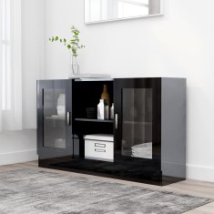shumee Vitrina visok sijaj črna 120x30,5x70 cm iverna plošča