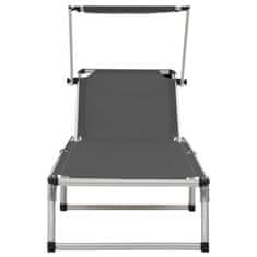 Vidaxl Zložljiv ležalnik s streho 2 kosa aluminij in tekstil siv