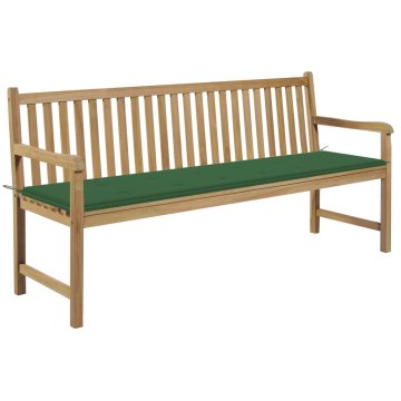 Vidaxl Vrtna klop z zeleno blazino 175 cm trdna tikovina
