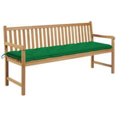 Vidaxl Vrtna klop z zeleno blazino 175 cm trdna tikovina