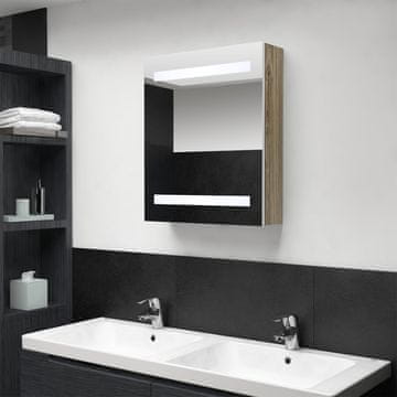 shumee vidaXL Kopalniška omarica z ogledalom in LED lučjo, bela in hrastova, 50x14x60 cm