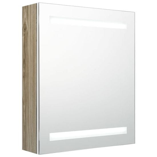 Vidaxl LED kopalniška omarica z ogledalom bela in hrast 50x14x60 cm