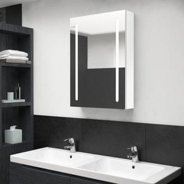 shumee vidaXL Kopalniška omarica z ogledalom in LED lučjo, sijajno bela, 50x13x70 cm