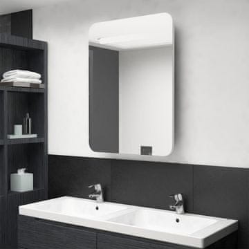shumee vidaXL Kopalniška omarica z ogledalom in LED svetilko sijajno bela 60x11x80 cm