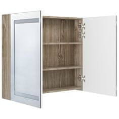 Vidaxl LED kopalniška omarica z ogledalom bela in hrast 80x12x68 cm