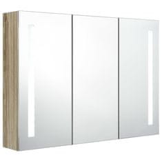 Vidaxl LED kopalniška omarica z ogledalom 89x14x62 cm hrast