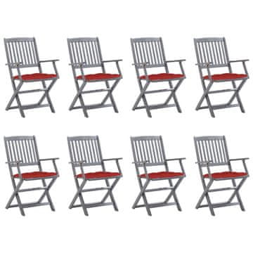 shumee vidaXL Zložljivi zunanji stoli 8 kosov z blazinami trden akacijev les