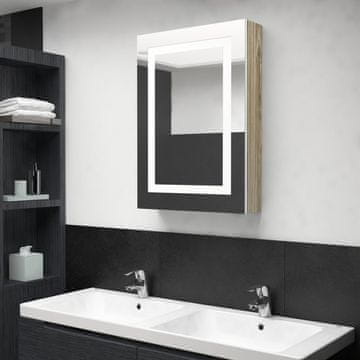 shumee vidaXL Kopalniška omarica z ogledalom in LED svetilko, bela in hrastova, 50x13x70 cm