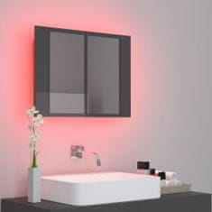 shumee LED kopalniška omarica z ogledalom visok sijaj siva 60x12x45 cm