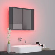 Vidaxl LED kopalniška omarica z ogledalom visok sijaj siva 60x12x45 cm