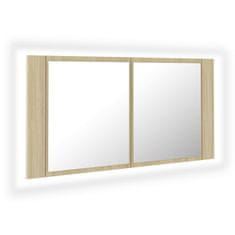 Greatstore LED kopalniška omarica z ogledalom sonoma hrast 90x12x45 cm