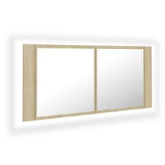 shumee LED kopalniška omarica z ogledalom sonoma hrast 100x12x45 cm