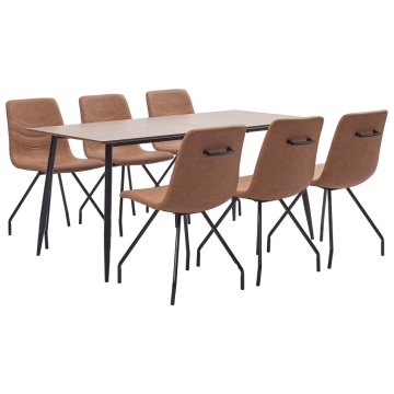 Vidaxl Jedilna garnitura 7-delna rjavo umetno usnje