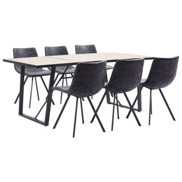 Vidaxl Jedilna garnitura 7-delna črno umetno usnje