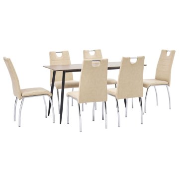 Vidaxl Jedilna garnitura 7-delna krem umetno usnje