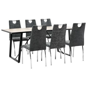 Vidaxl Jedilna garnitura 7-delna črno umetno usnje