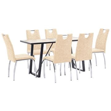 Vidaxl Jedilna garnitura 7-delna krem umetno usnje