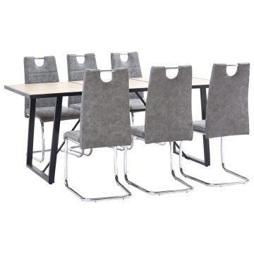 Vidaxl Jedilna garnitura 7-delna sivo umetno usnje