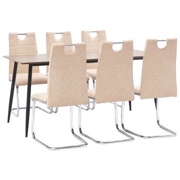 Vidaxl Jedilna garnitura 7-delna krem umetno usnje