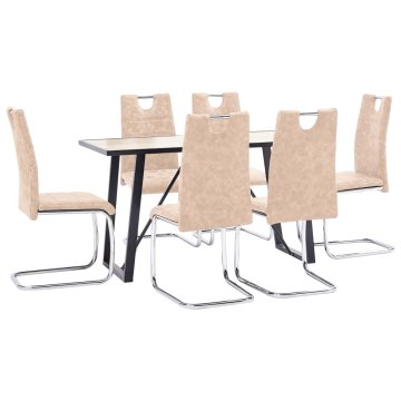 Vidaxl Jedilna garnitura 7-delna krem umetno usnje