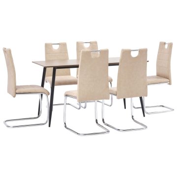 Vidaxl Jedilna garnitura 7-delna krem umetno usnje