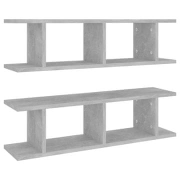 Vidaxl Stenska polica 2 kosa betonsko siva 75x18x20 cm inž. les