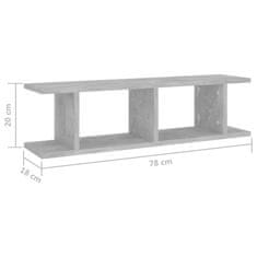 Vidaxl Stenska polica 2 kosa betonsko siva 78x18x20 cm iverna plošča