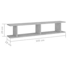 Vidaxl Stenska polica 2 kosa betonsko siva 105x18x20 cm iverna plošča