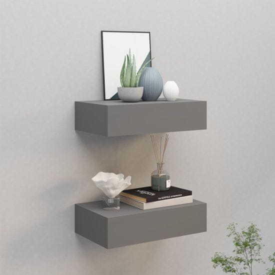 Vidaxl Stenska polica s predalom 2 kosa siva 40x23,5x10 cm mediapan