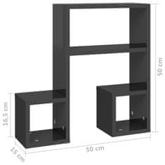 Vidaxl Stenska polica 2 kosa visok sijaj siva 50x15x50 cm iverna pl.