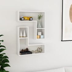 Vidaxl Stenska polica 2 kosa visok sijaj bela 50x15x50 cm iverna pl.